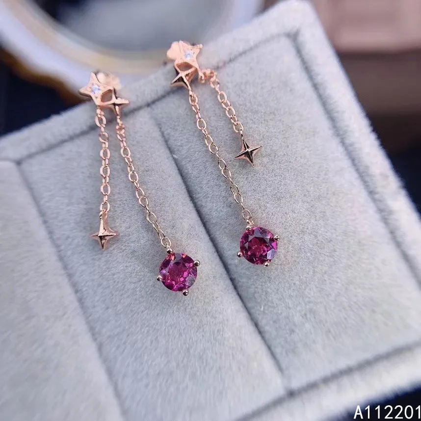 

Fine Jewelry 925 Sterling Silver Inset With Natural Gem Women's Luxury Elegant Star Pyrope Garnet Earrings Ear Studs Support Det