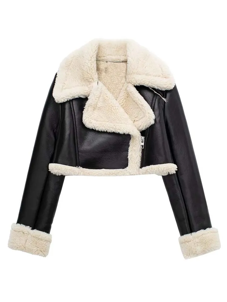 

Куртка женская зимняя из искусственной овчины, с длинным рукавом и молнией спереди