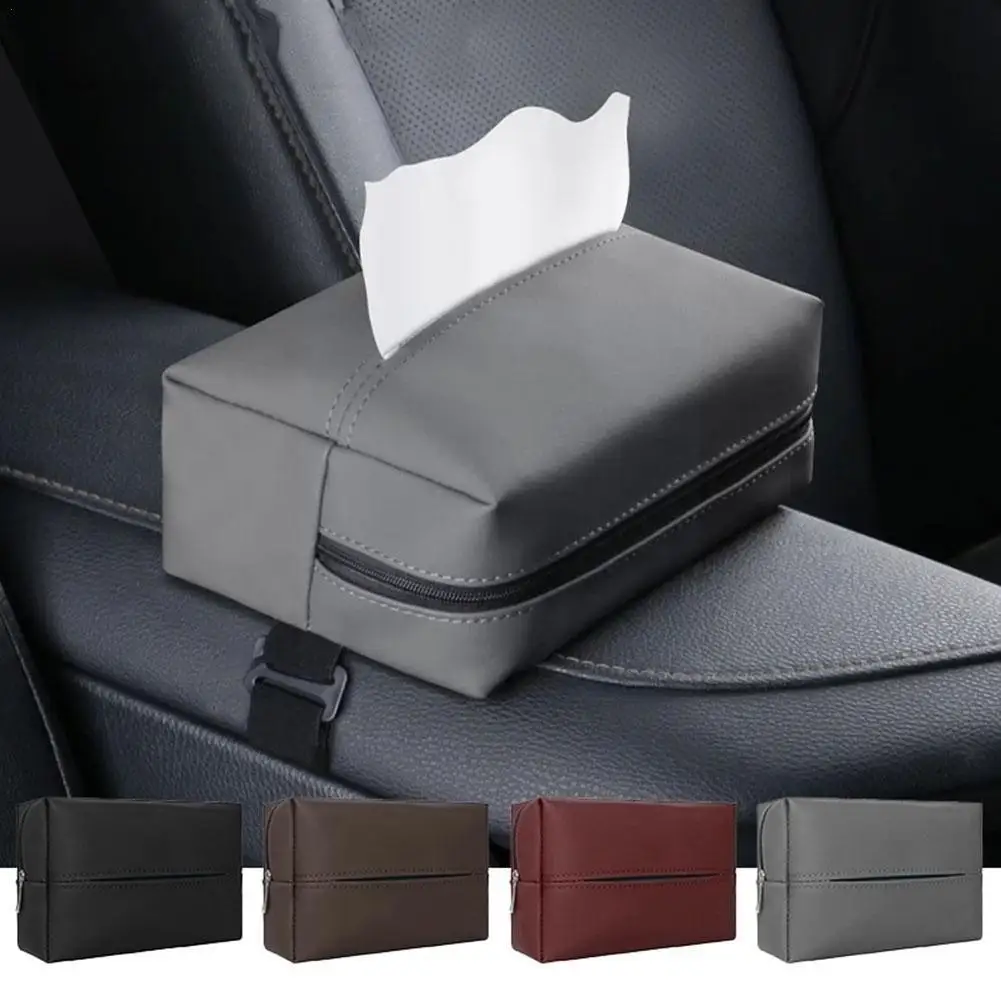 

Leather Car Tissue Box Cover Sun Visor Seat Back Hanging Armrest Tissue Towel Holder Case Car Type Storage Box Box X7R0