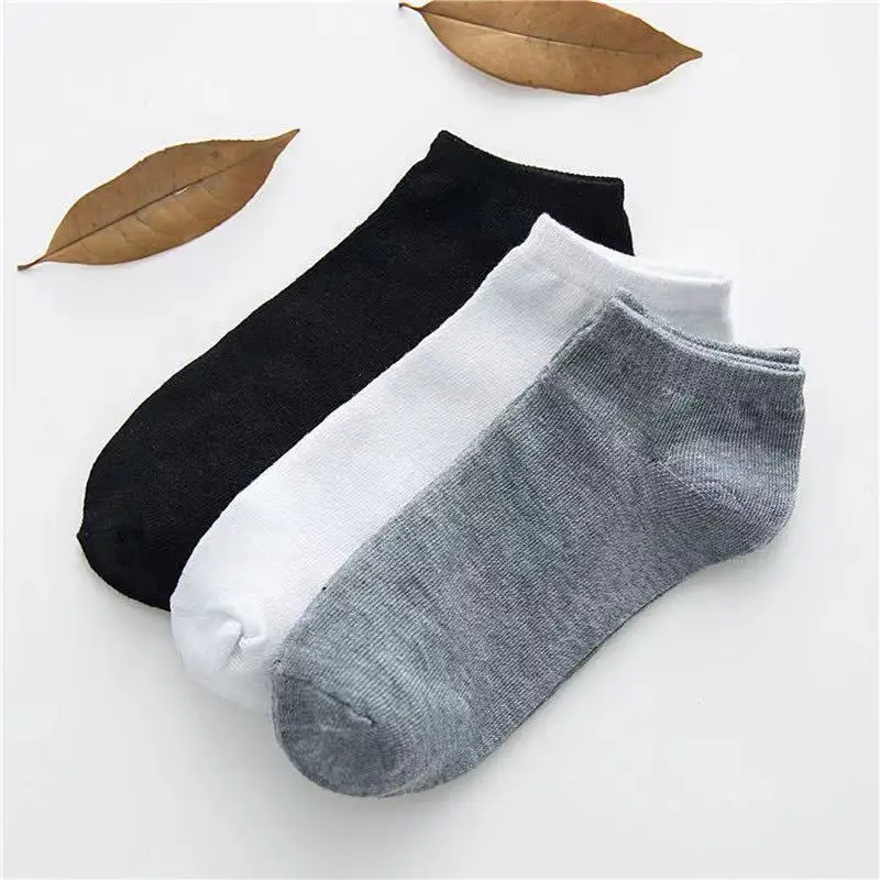 5Pairs Casual Men's Socks Spring Summer Solid Color Boat Socks Breathable Comfortable Black White Gray Men Women Invisible Socks