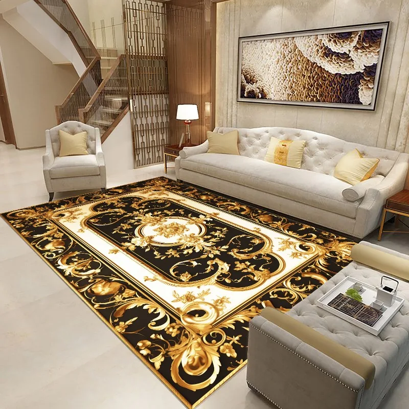 Золотистый черный ковер для гостиной роскошный большой Декоративный Напольный
