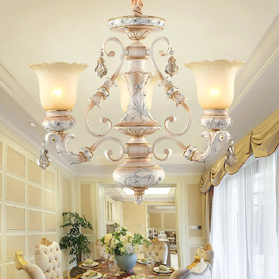 

Simple European American Chandelier Living Room Lamp Resin Garden Duplex Building Bedroom Dining Room Atmospheric Crystal Light