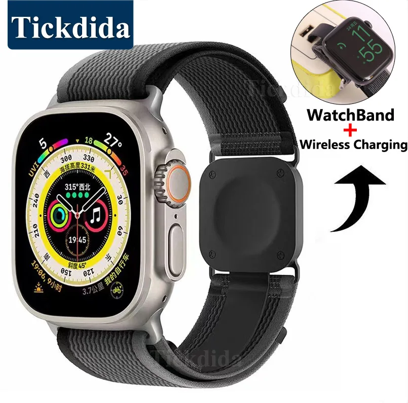 

Wireless Charging Strap for Apple Watch Band 49mm 44mm 40mm 45mm 41mm 42mm Nylon Band for IWatch Ultra Series 8 7 6 5 Se Strap
