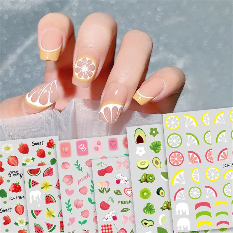 

Nail Art Decals Summer Fruits Cherry Lemon Avocado Strawberry Watermelon Back Glue Nail Stickers Decoration For Nail Tips Beauty