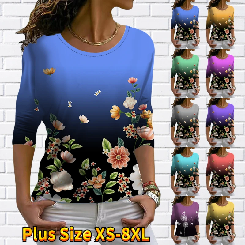 

Женская футболка с круглым вырезом и цветочным принтом, в стиле ретро