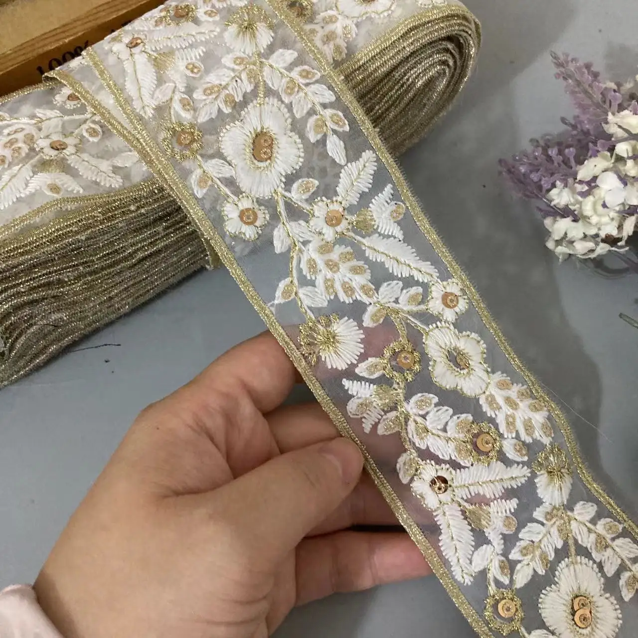 1-метровый цветок шириной 5 см марлевая винтажная кружевная отделка по краям