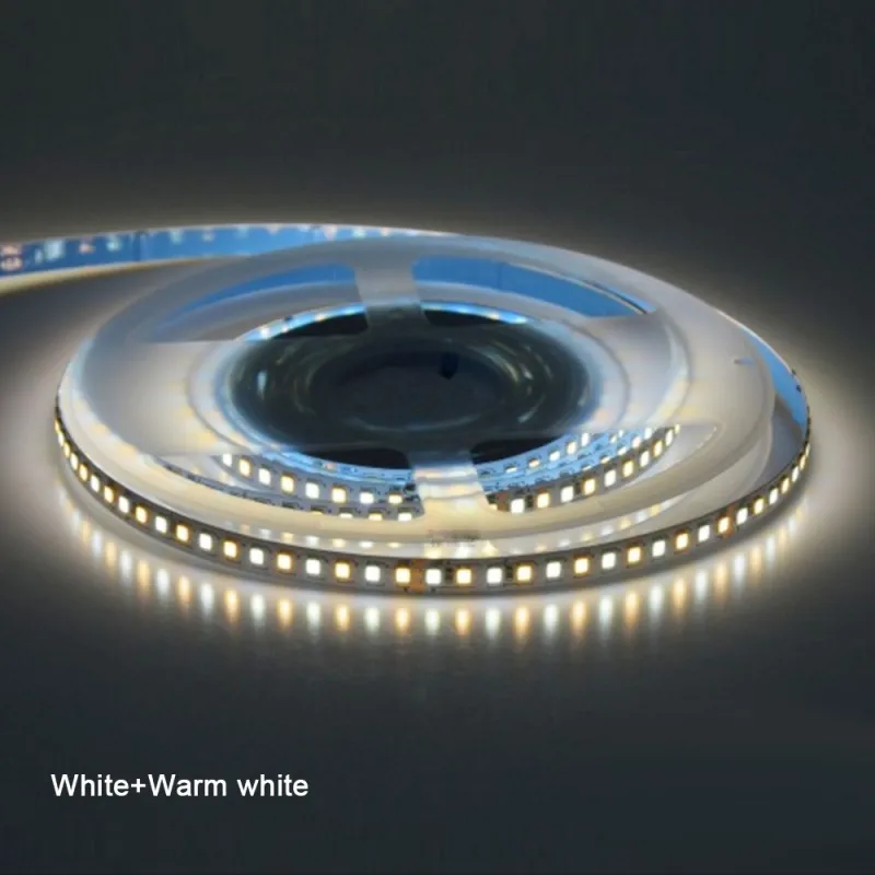 Фото DC12V/24V SMD 2835 CCT двойная белая светодиодная лента с регулируемой яркостью WW CW цветовая температура регулируемая гибкая светодиодная лента 5 м №5