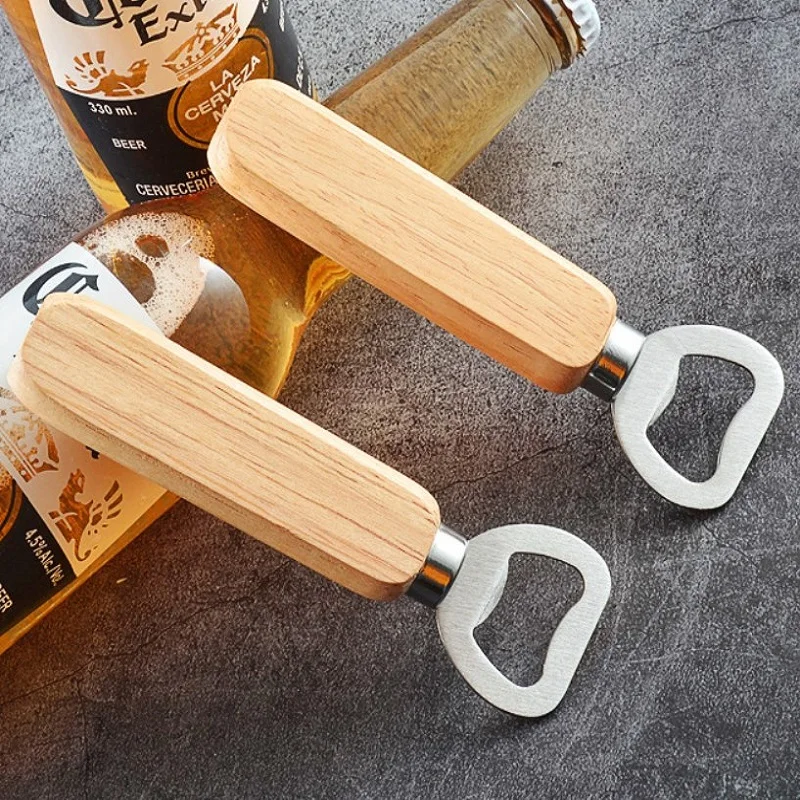 

1/2pcs Wooden Handle Beer Stainless Steel Bottle Opener with Wood Handle Wedding Gifts For Guests Kitchen Bar Tools