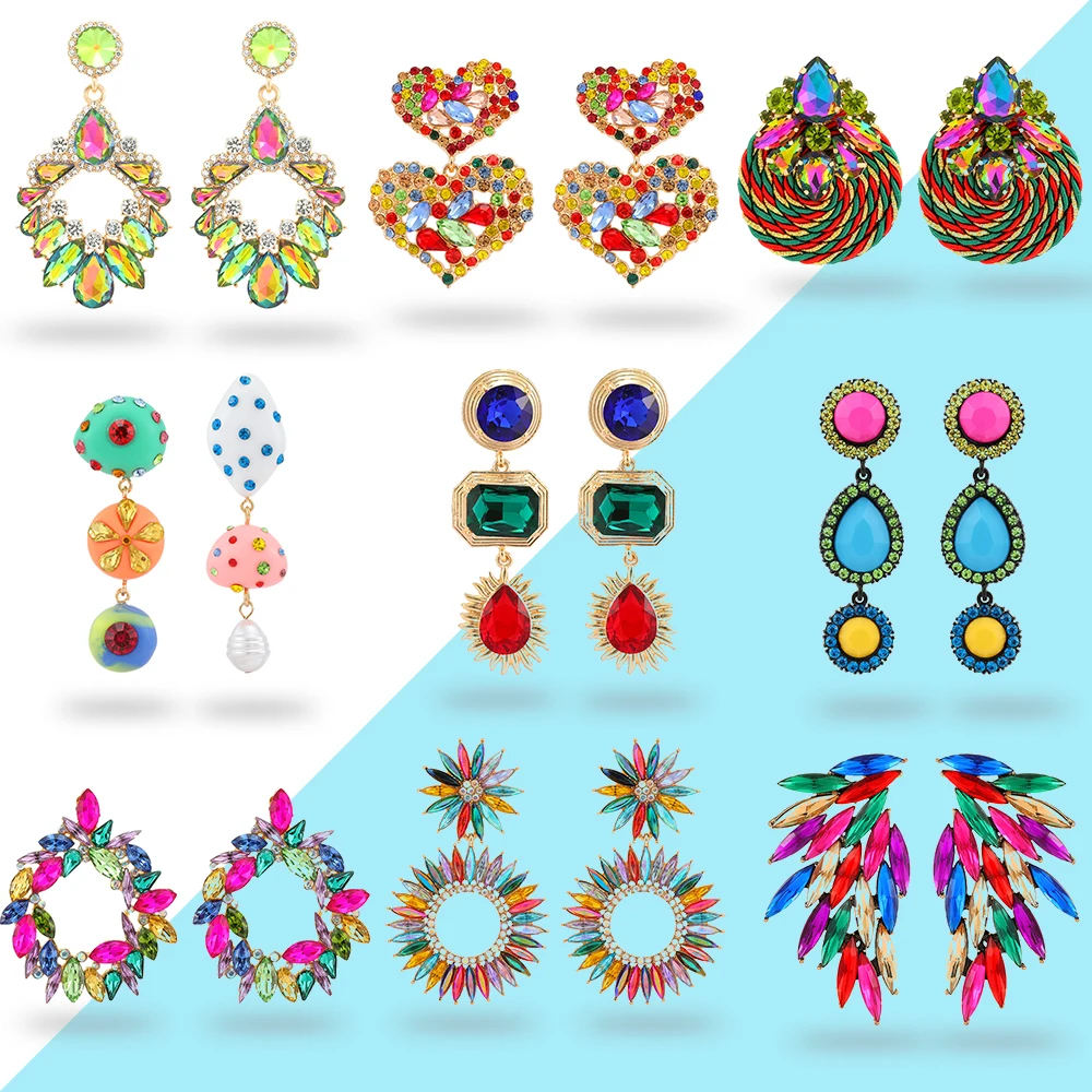 

Colorful Sparkly Crystal Big Dangle Earrings Animal Heart Luxury Design Ear Accessories Charm Holiday Fashion Jewelry For Women