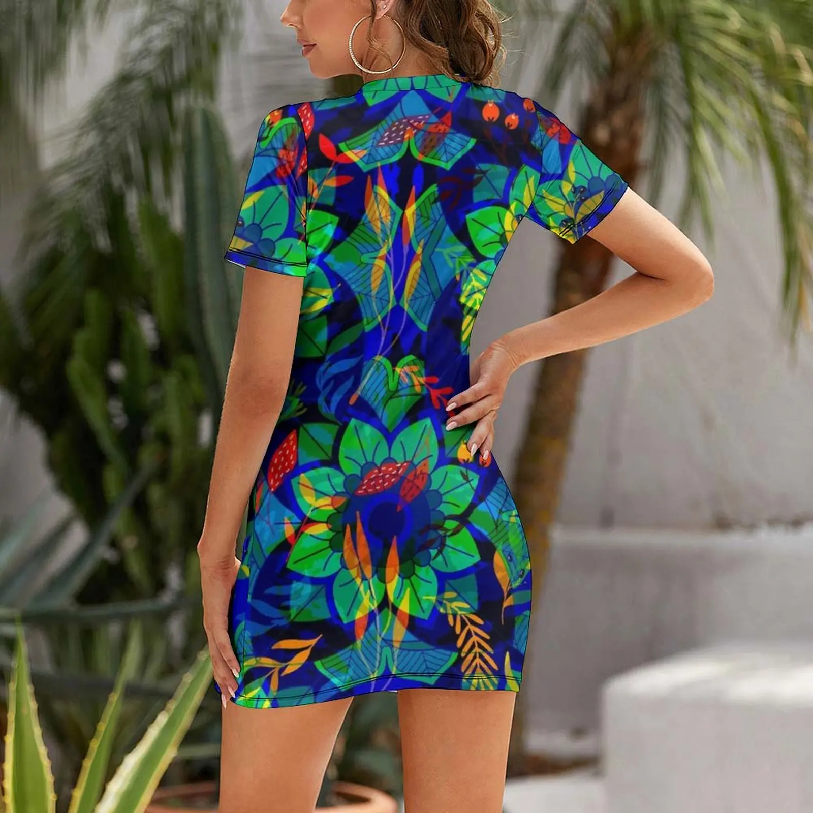 Балийское тропическое абстрактное платье с короткими рукавами женские платья