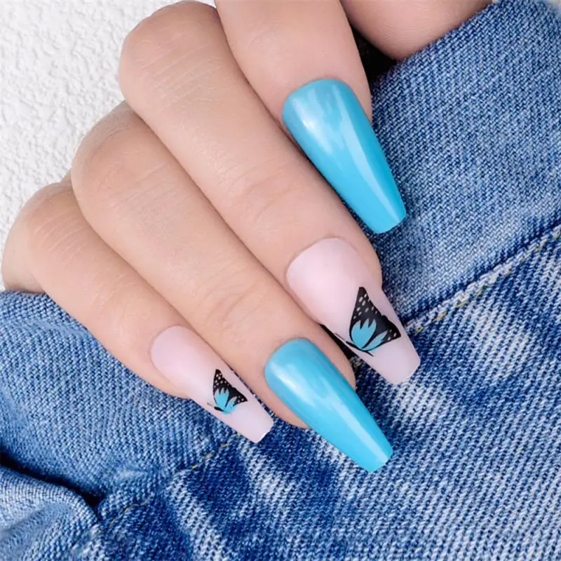 

Улучшение ногтей ручной работы, черный французский доспех, легко наносится, любовь, Бабочка, накладной ноготь, французский, Красота и здоров...