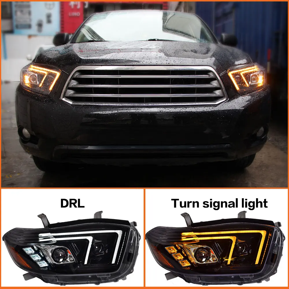 

Фары для Toyota Highlander 2007-2011, светодиодная лампа DRL Foco, поворотный сигнал, ангельские глазки, светодиодный проектор, аксессуары для объектива