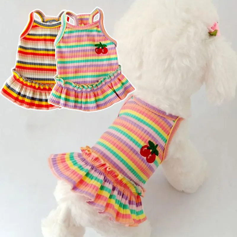 

Rainbow Suspender Skirt Dog Clothes Dress Super Dogs Clothing Pet Outfits Cute Summer Cotton Yorkies Print Girl Ropa Para Perro