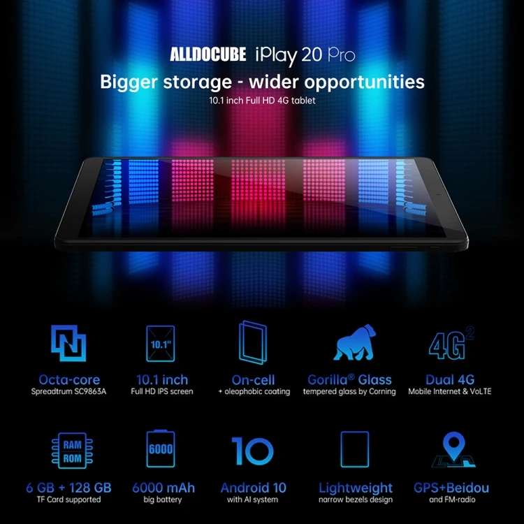 Фото Оригинальный планшет ALLDOCUBE IPlay 20 Pro 4G Call, 10,1 дюйма, 128 ГБ, 6000 мАч, аккумулятор, Android 10, планшетный ПК №3