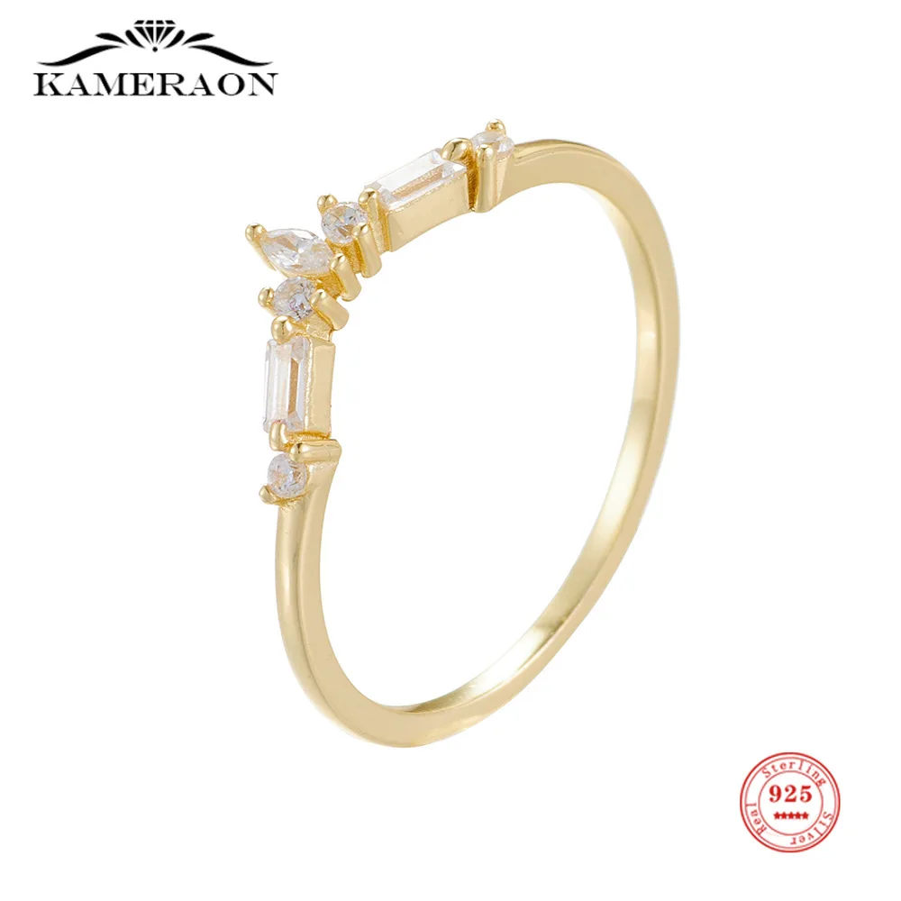 

925 Sterling Silver Zircon V Shape Ring Female Geometric Simplicity and Exquisite Layered Ring for Women Fine Jewelry Gifts