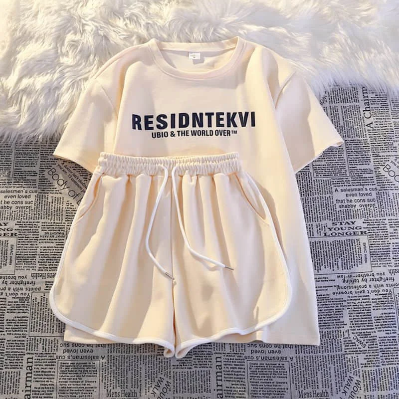 Женский спортивный костюм из 2 предметов свободная футболка с коротким рукавом и