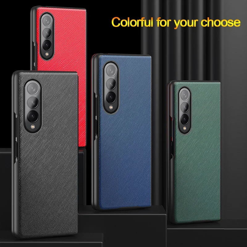 

For Samsung Galaxy Z Fold4 3 2 5G Protective Shell Luxury Leather Lychee Pattern Cross Pattern Shockproof Back Cover Fundas Capa