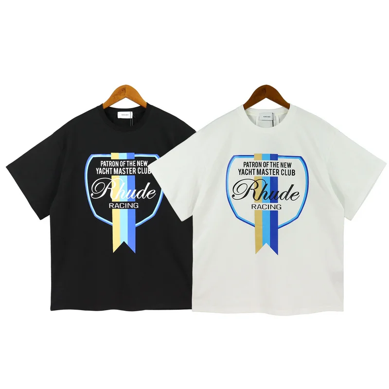 

2023 Rhude RACING Logo Printed Women Men T shirts tees Hiphop Skateboard Short Sleeve Men Casual T shirt