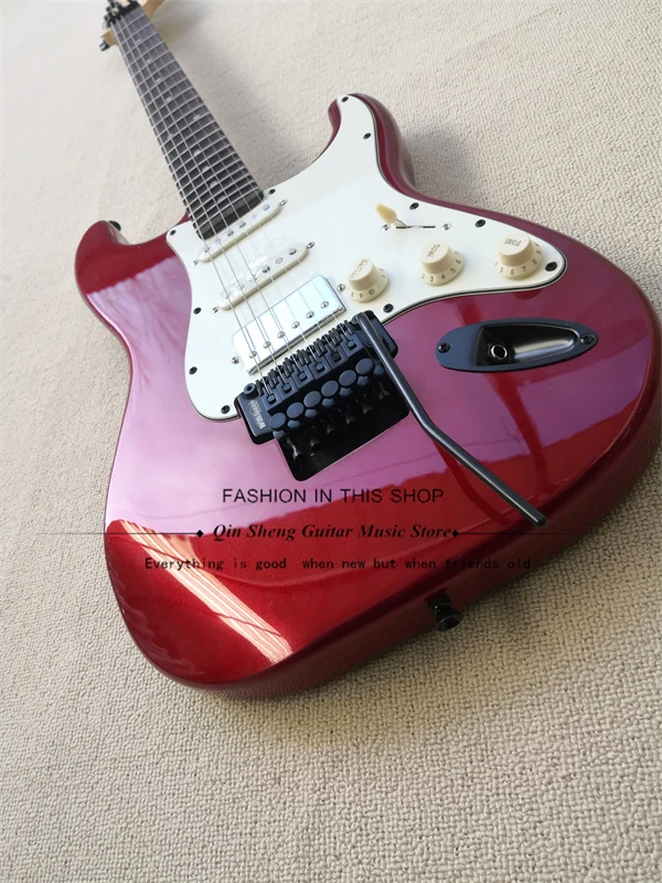 

Classic Electric Guitar, Stra Guitar Metallic Red Body, Wilkinson Black Tremolo Bridge, Locked Buttons