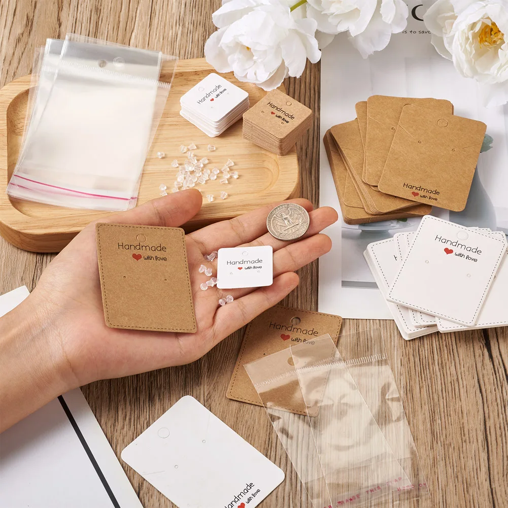 150Pcs Earring Cards Necklace Display Cards with Self-Seal Bags and Plastic Ear Nuts Packaging Paperboard DIY Making Supplies