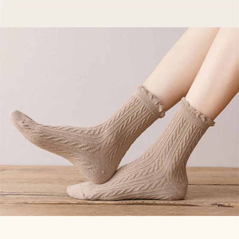 Yasuk All Season Women's Fashion Lovely Cute Kawaii Soft Solid All-Match Casual Simple Comfortable Cotton Socks 6Pcs Retro Lolit