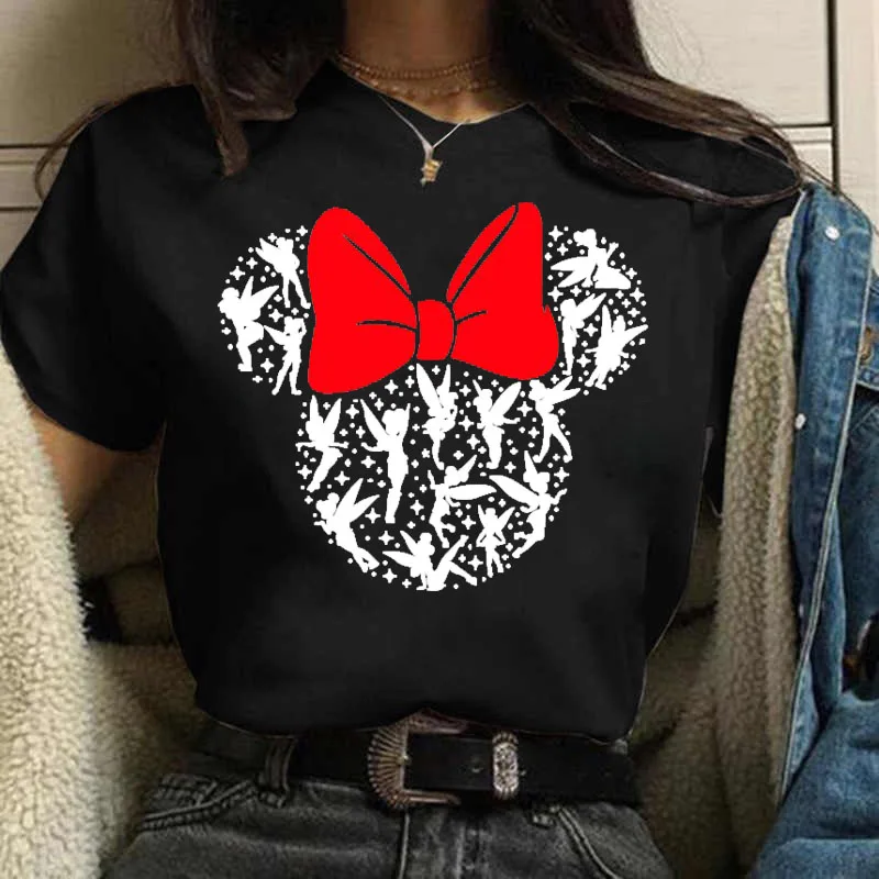 

Gold Micky Head Disney T-shirt for Women Summer Short Sleeves T Shirts Disney Cartoon Minnie Kawaii Clothing Top Fashion Clothes