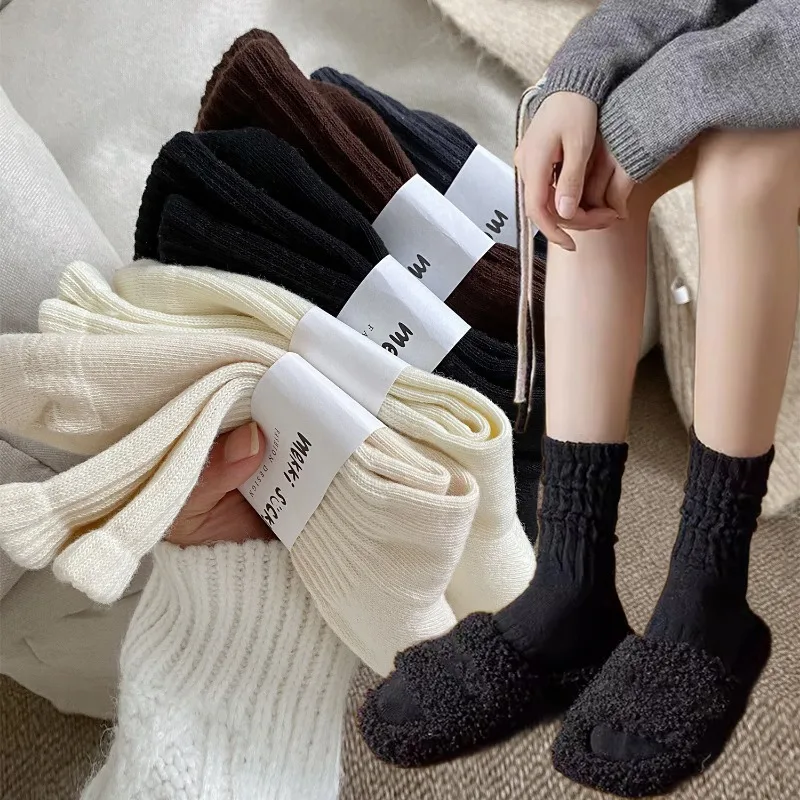 

Длинные носки Y2K в стиле "Лолита" для женщин и девочек, зимние теплые плотные однотонные вязаные носки, вязаные крючком носки в Корейском стиле с манжетами