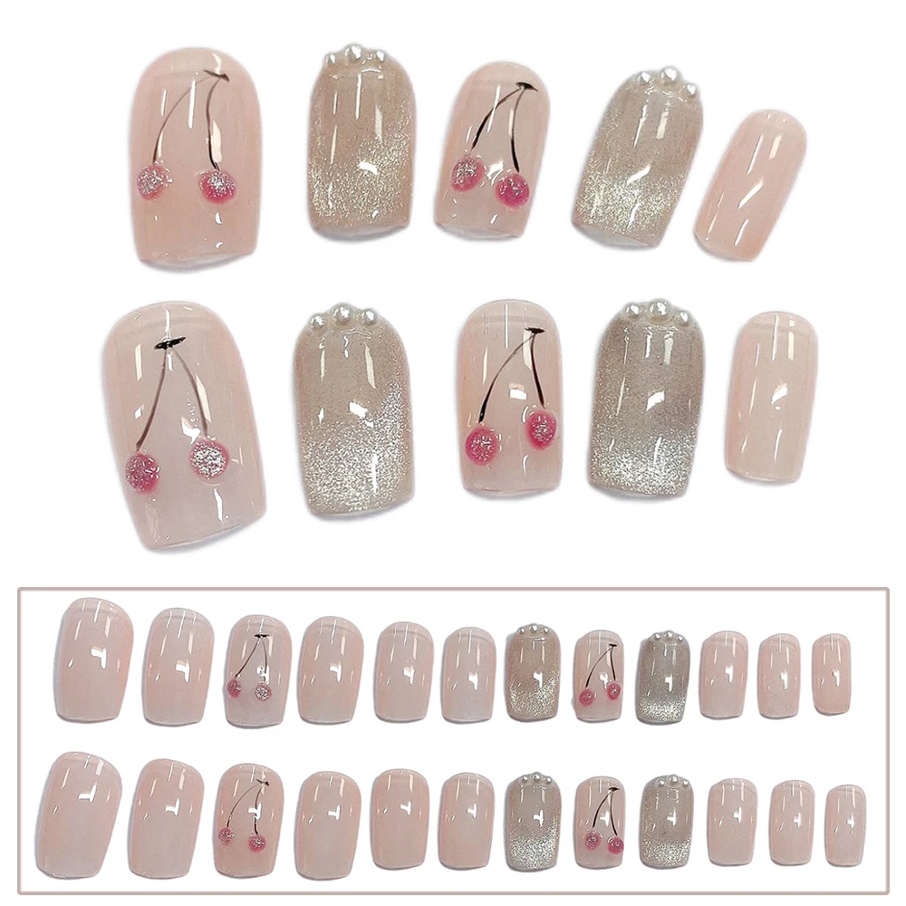 

24 шт., жемчужные накладные ногти с гелем/клеем