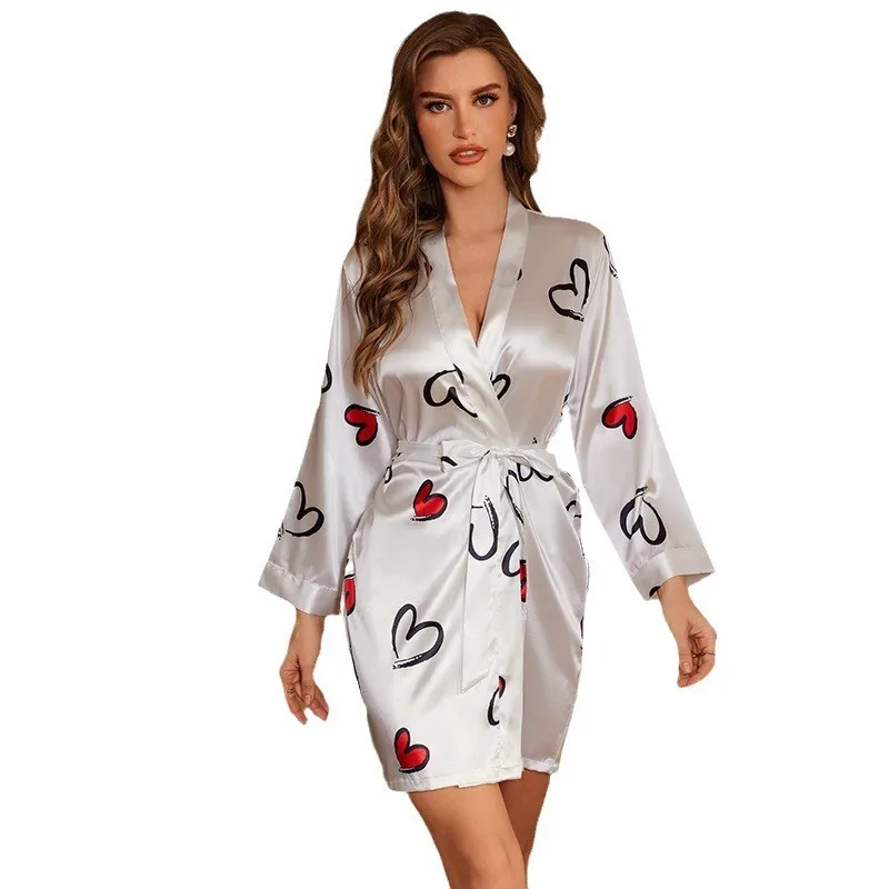 Новый женский халат из ледяного шелка кимоно сексуальный с принтом одежда для