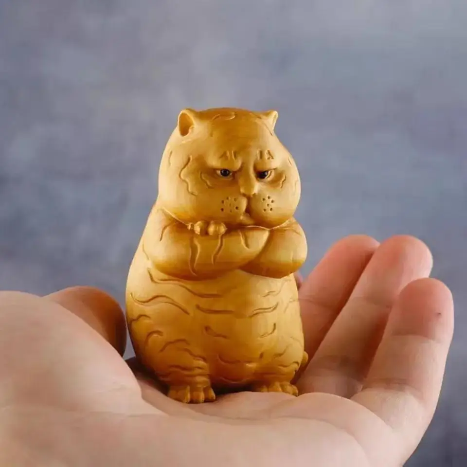 

Резьба по дереву, миниатюрные украшения, китайский ветер, тигр, милые маленькие животные, аксессуары для интерьера, ремесленный деревянный детский подарок