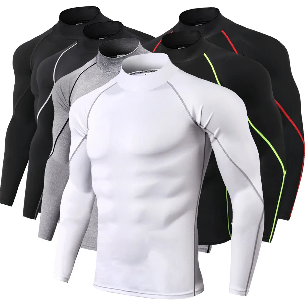 

Men Bodybuilding Running Sport T-shirt Quick Dry Flexibility Shirt Long Sleeve Compression Top Gym Fitness Tight European Size