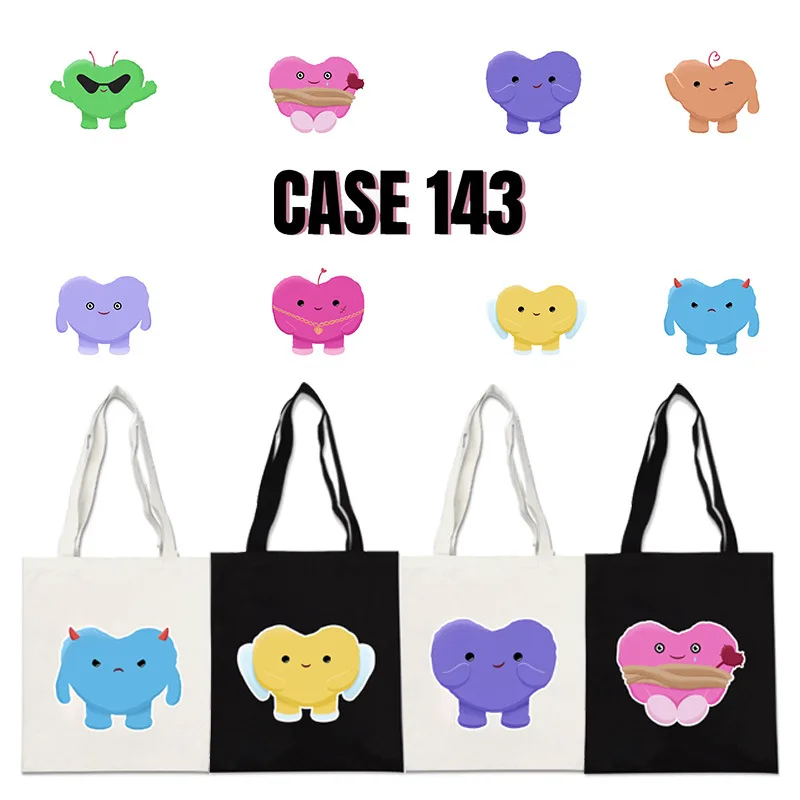 

KPOP Stray Kids MAXIDENT Cartoon Heart Portable Canvas Bag Large-Capacity Literary Handbag Shopping Bag HyunJin Felix Fans Gifts