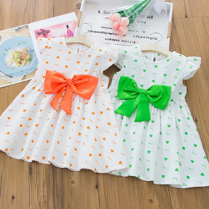 

2021 Summer Girls Skirt 0-4 Year Old Baby Girl Love Printed Suspender Dress Baby Children Cotton Skirt