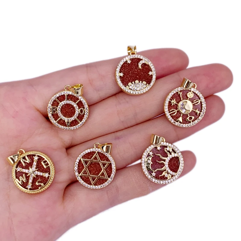 

Natural Stone Jewelry Pendant Star Of David LOVE Letter Moon Compass Round Red Series CZ Gold Plated Necklace Accessories