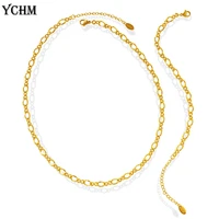 stainelss steel chain choker bracelet set hip hop jewelry set for women 18 k gold plated necklace silver color set