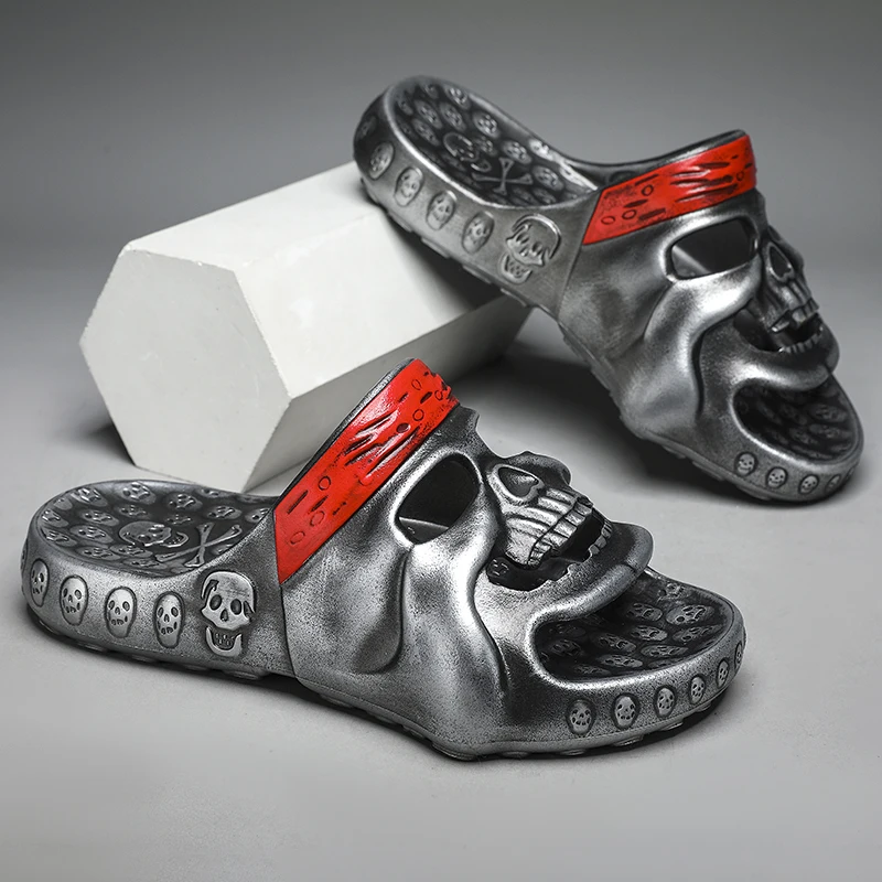 

Men's Skull Slippers Summer Breathable Soft Sole Outdoor Casual Beach Shoes Fashion Youth Waterproof Comfortable Sandals 40-47