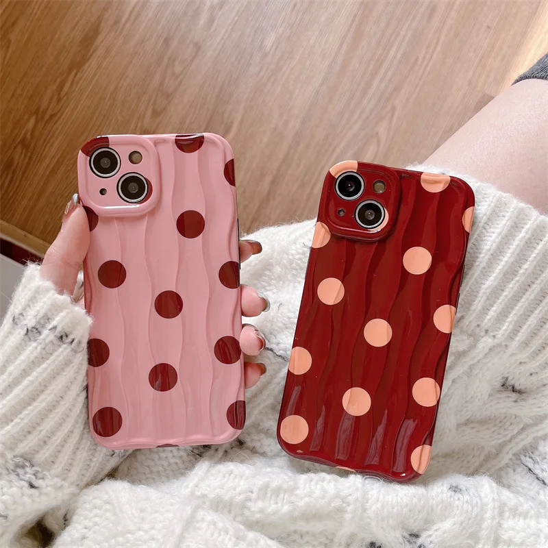 

Fashion Personality Pink Red Wave Point Trunk Mobile Phone Case For IPhone11 12 13 14 Pro Max Plus