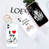 love bike bicycles quotes pink phone case for iphone 13 12 11 mini pro xr xs max 7 8 plus x matte transparent purple back cover