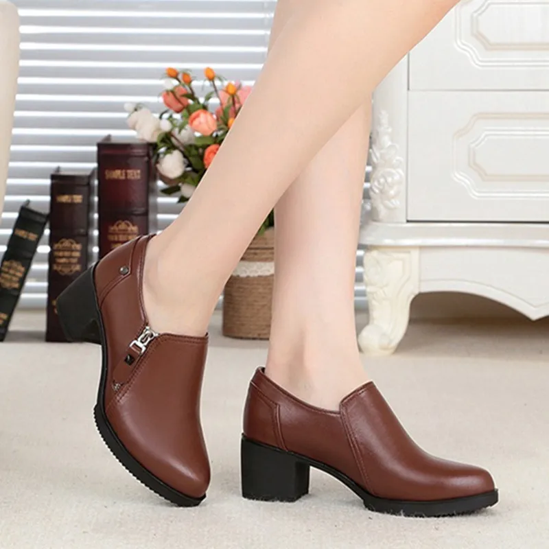 Plus Size 35 -43 Fashion Pumps For Women Office Shoes Solid Pointed-toe Medium Chunky Heel Comfortable Female Work High Heels