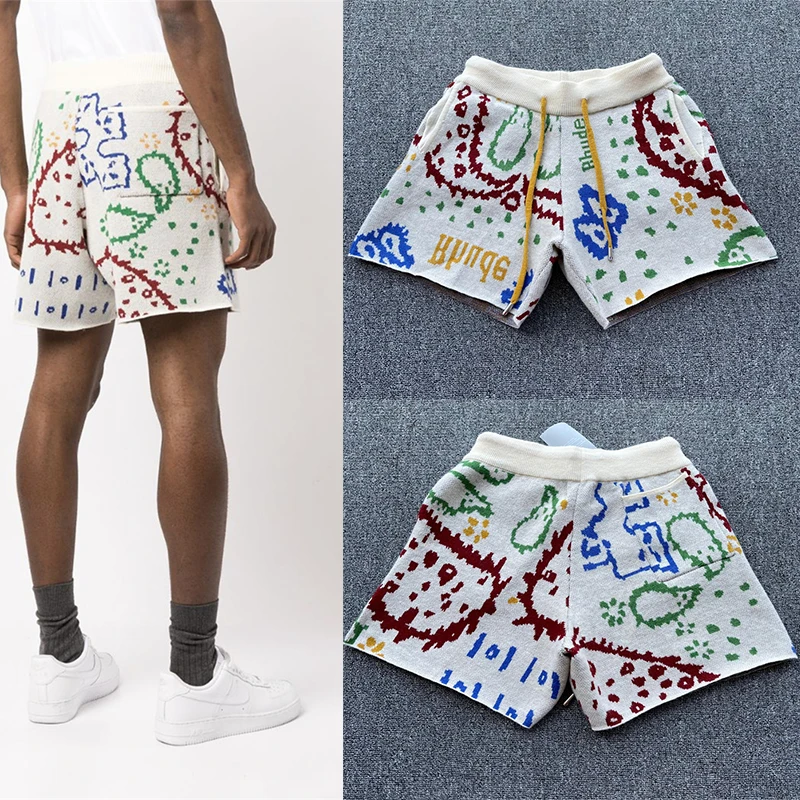 

Rhude Cashew Flower Logo Wool Jacquard Drawcord Men's And Women's High Street Sports Shorts Apricot S-XL