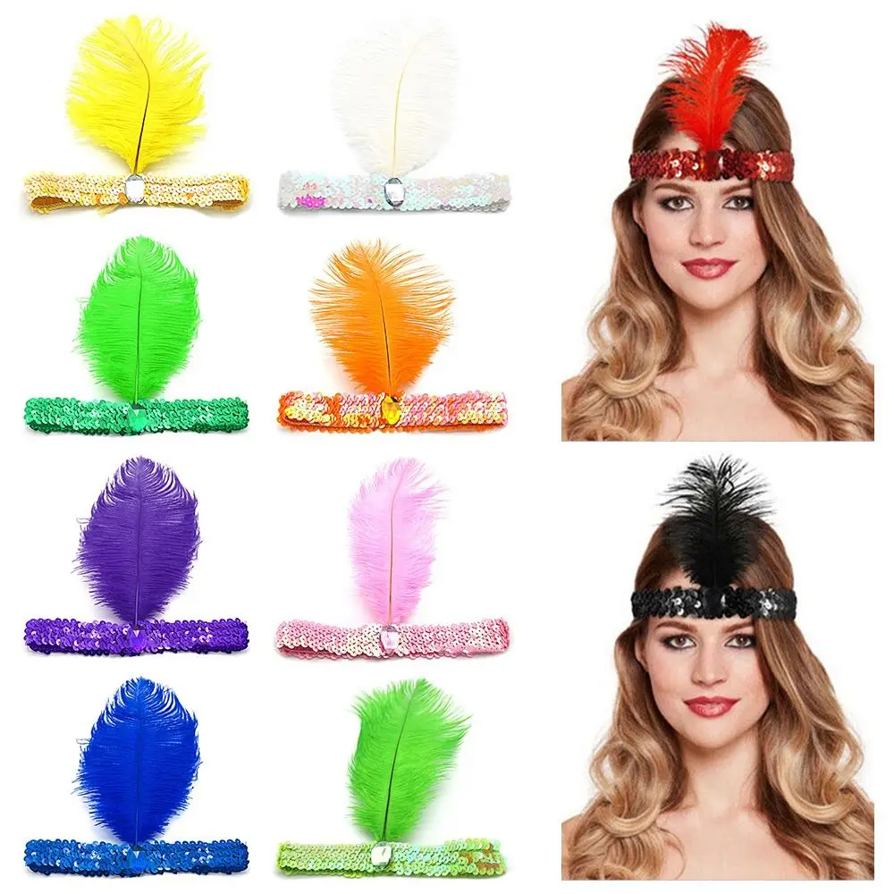 

Adult Party Props Feather Band Gatsby Flapper Feather Headband Hair Band Dance Hairband Sequin Headwear