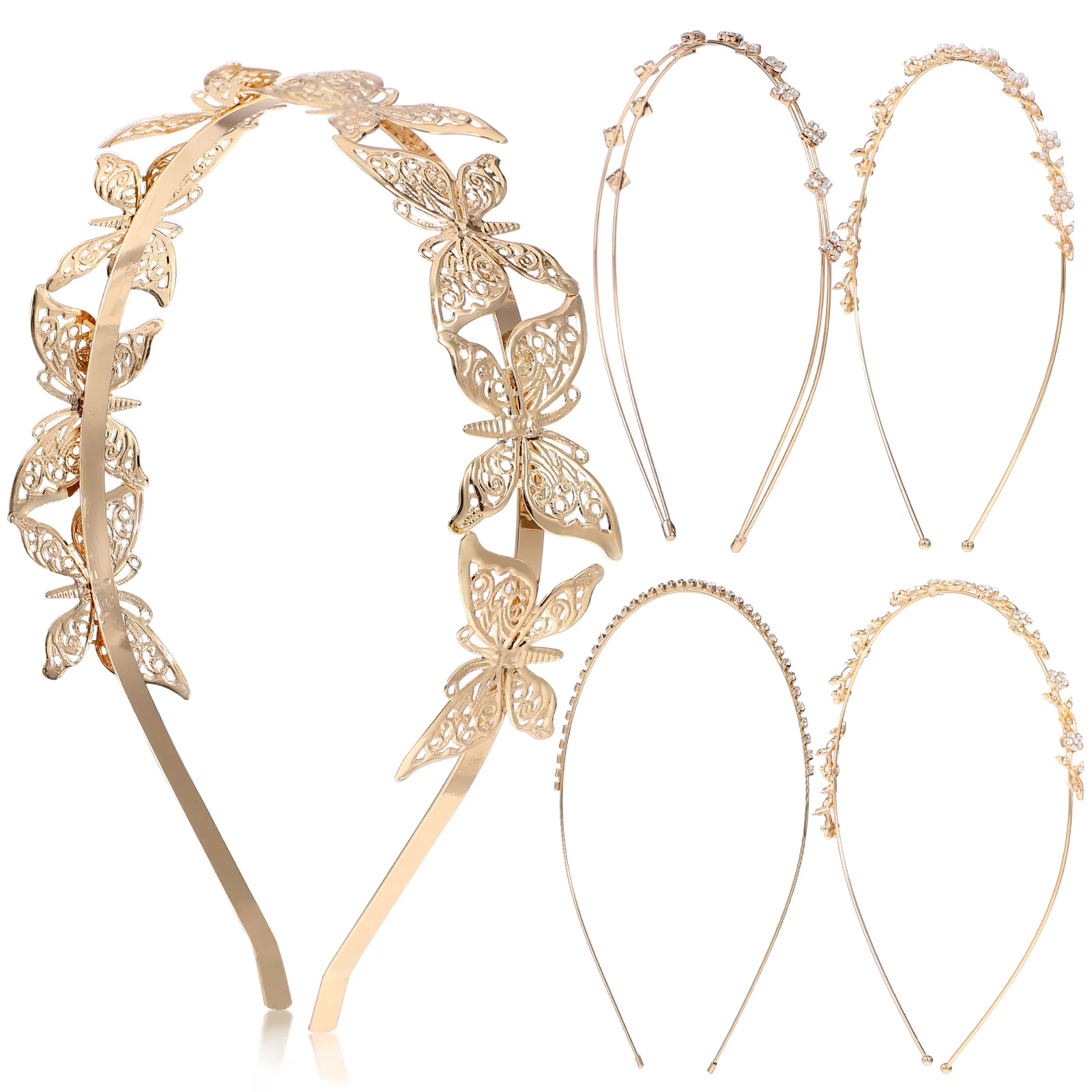 

5 Pcs Flower Decor Headband Girl Headwear Jewelry Gold Headdress Metal Women Golden Bride