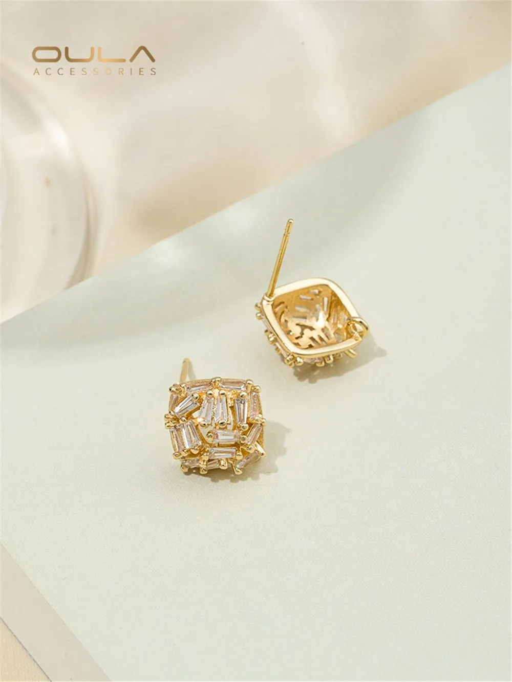 14K золотые полукруглые бриллианты с подвесными серьгами инкрустация T квадратные