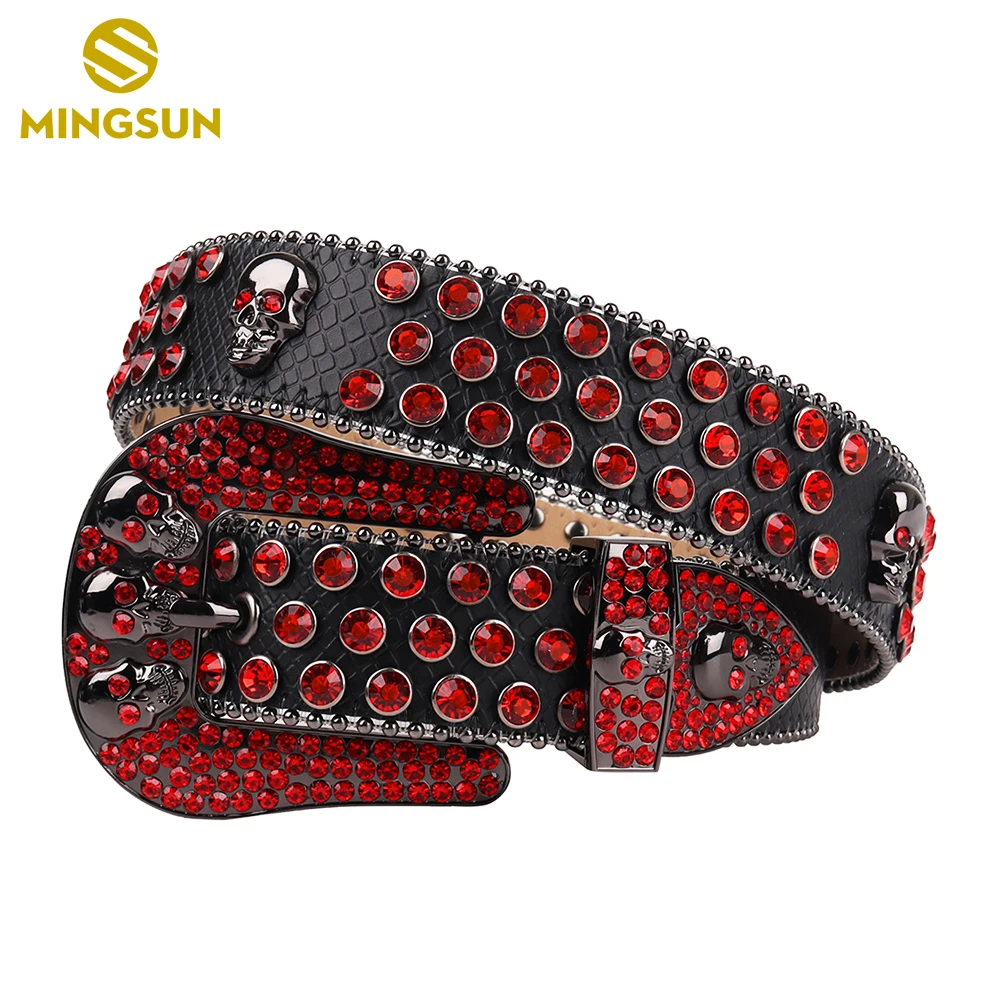 Red Skull Belt Jeans Waistband Luxury Women Designer Belts High Quality Leather Strap Men Gothic Rhinestones Belt Ceinture Femme
