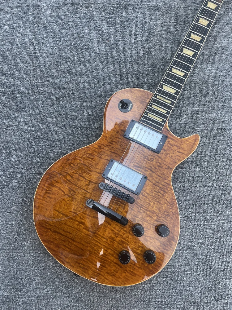 

High quality 6 strings electric guitar Flame LP electric guitar, Brown electric guitar Tiger striped maple Free shipping