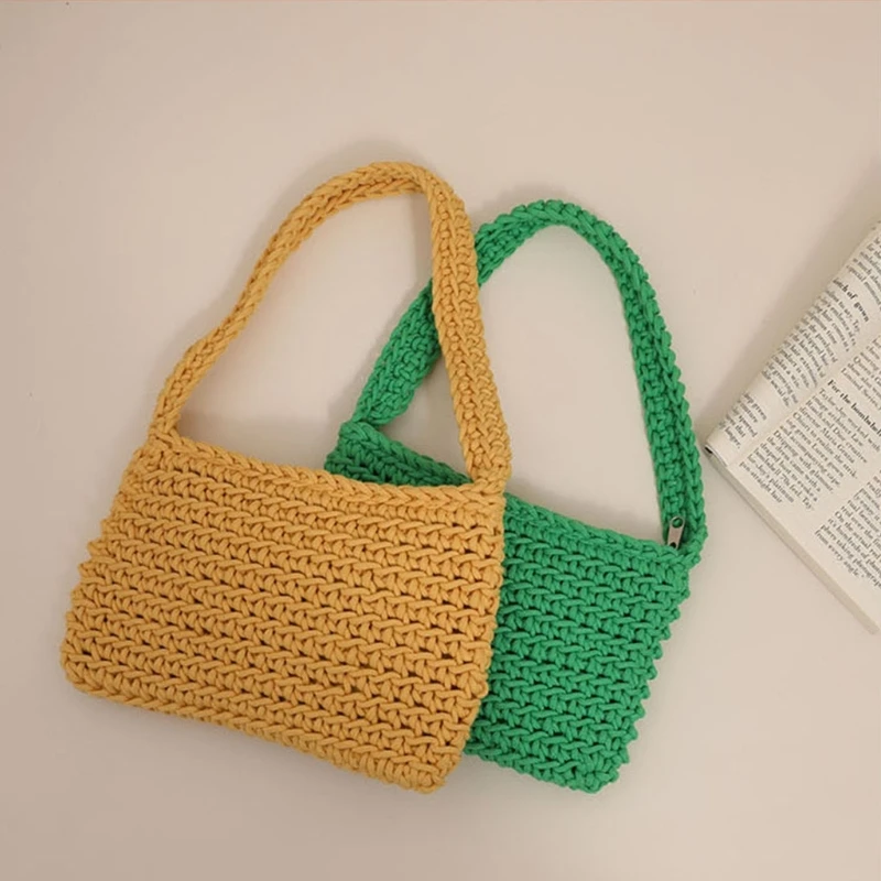 

Shoulder Bags for Women Girls Woven Tote Handbag Cotton Armpit Bag Zipper Satchel Bags Underarm Bag Luxury Handbags