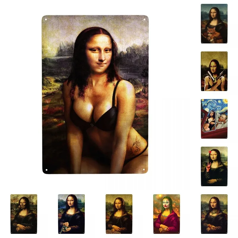 

Retro Sexy Mona Lisa Metal Sign Personalized Leonardo Da Vinci Tin Plaques Restaurant Wall Decor Decorative Art Poster