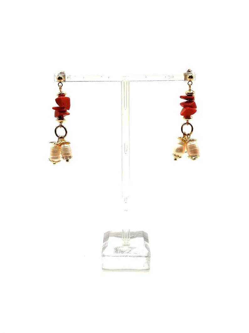 Серьги с красным коралловым жемчугом