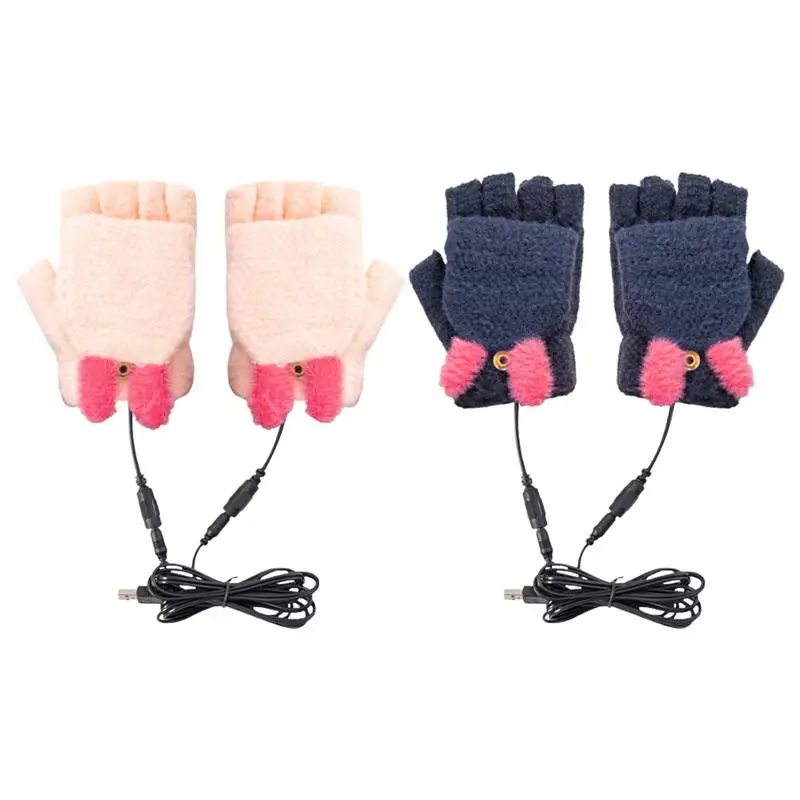 

USB Heating Gloves USB Gloves Knitted Half Finger Warm Cute Heating Gloves Super Soft For Hiking Cycling Skiing Typing