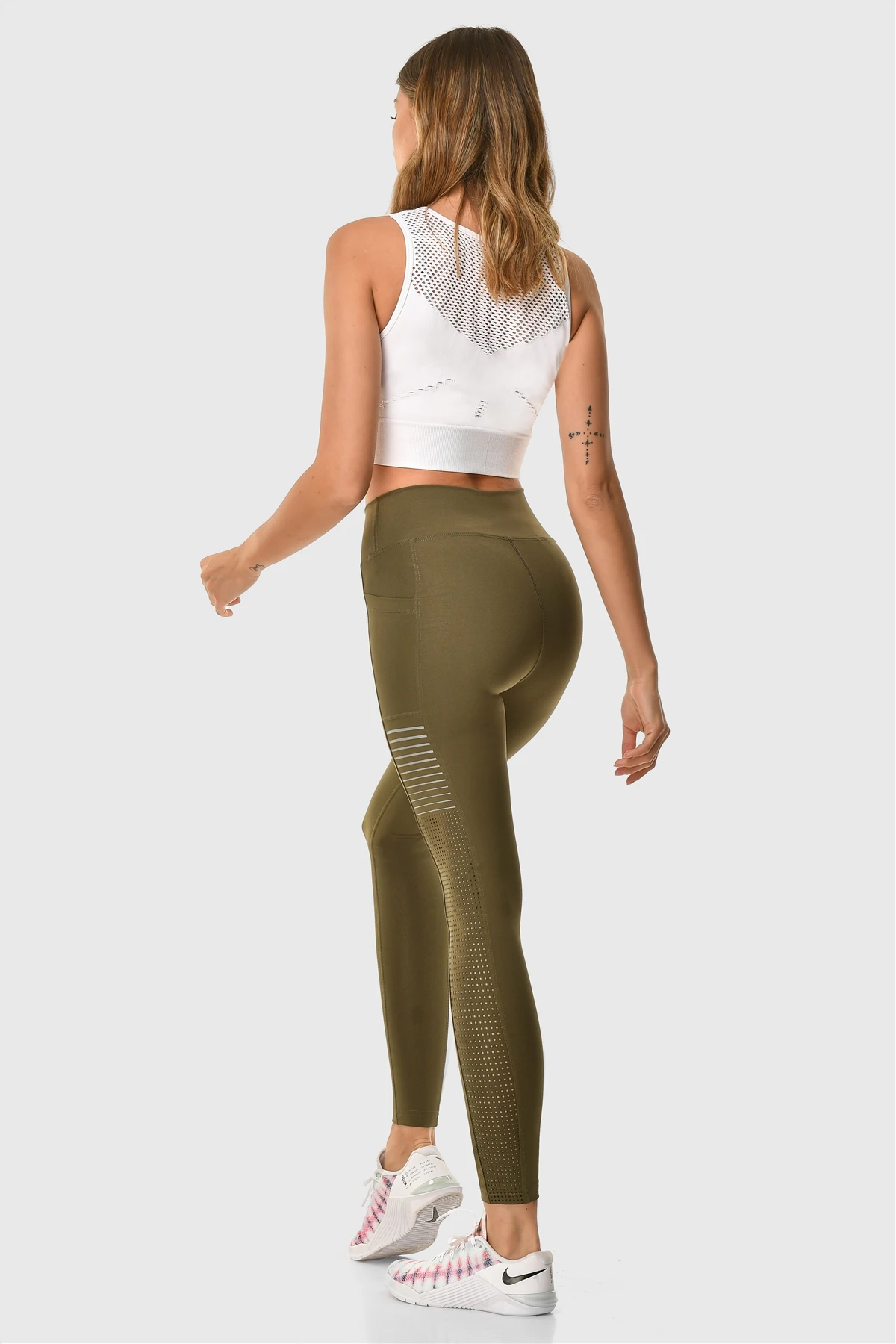 Superstacy Laser Cut Pocket Khaki High Waist Sports Leggings